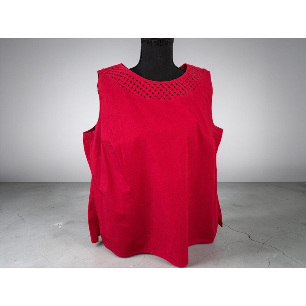 Talbots Woman 16W Red Lattice Neck Sleeveless Blouse Top Plus Size stretch EUC